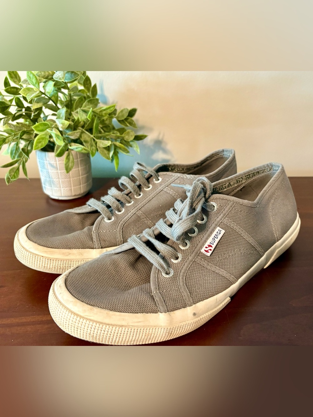 Superga Men’s Light Gray Canvas Low-Top Sneakers